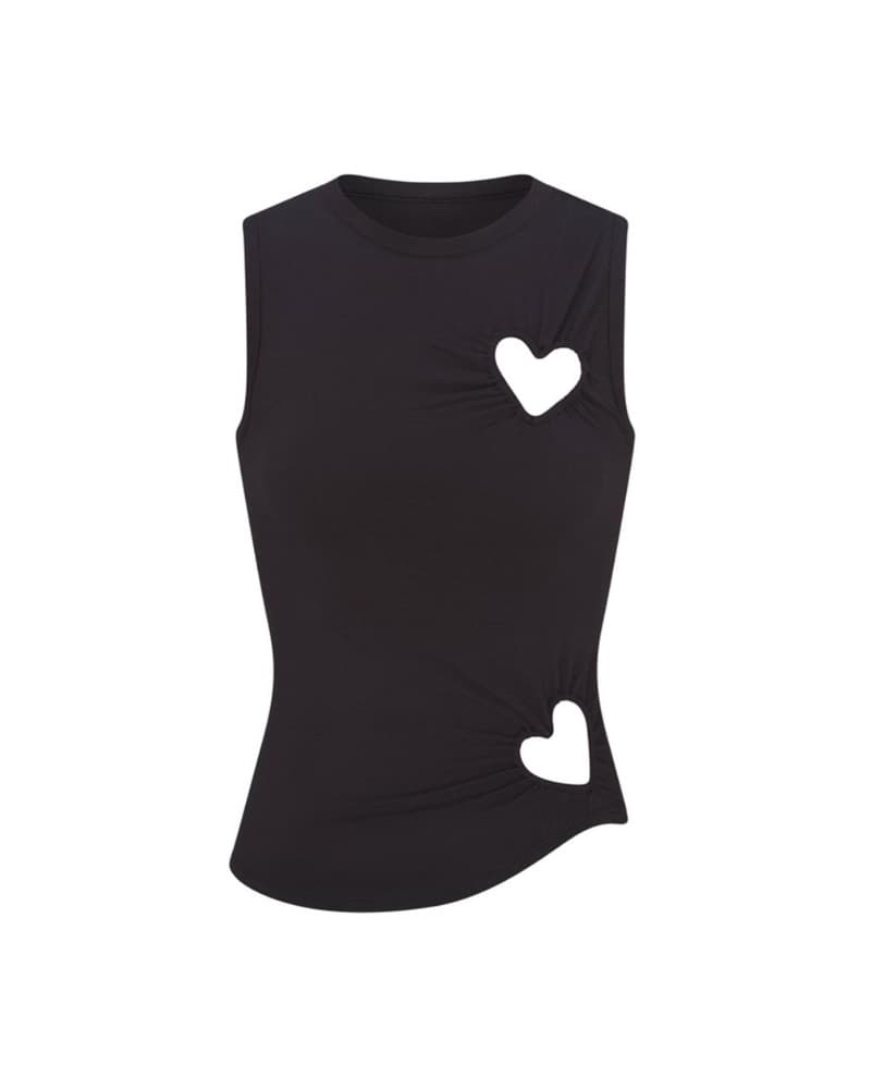 Chic Black Cropped Tank-heart Details - Image 4