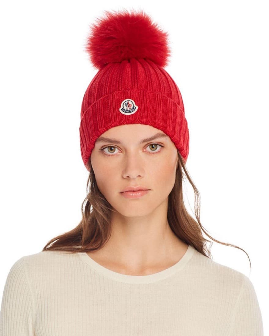 Red Moncler Pom Pom Beanie - Image 1