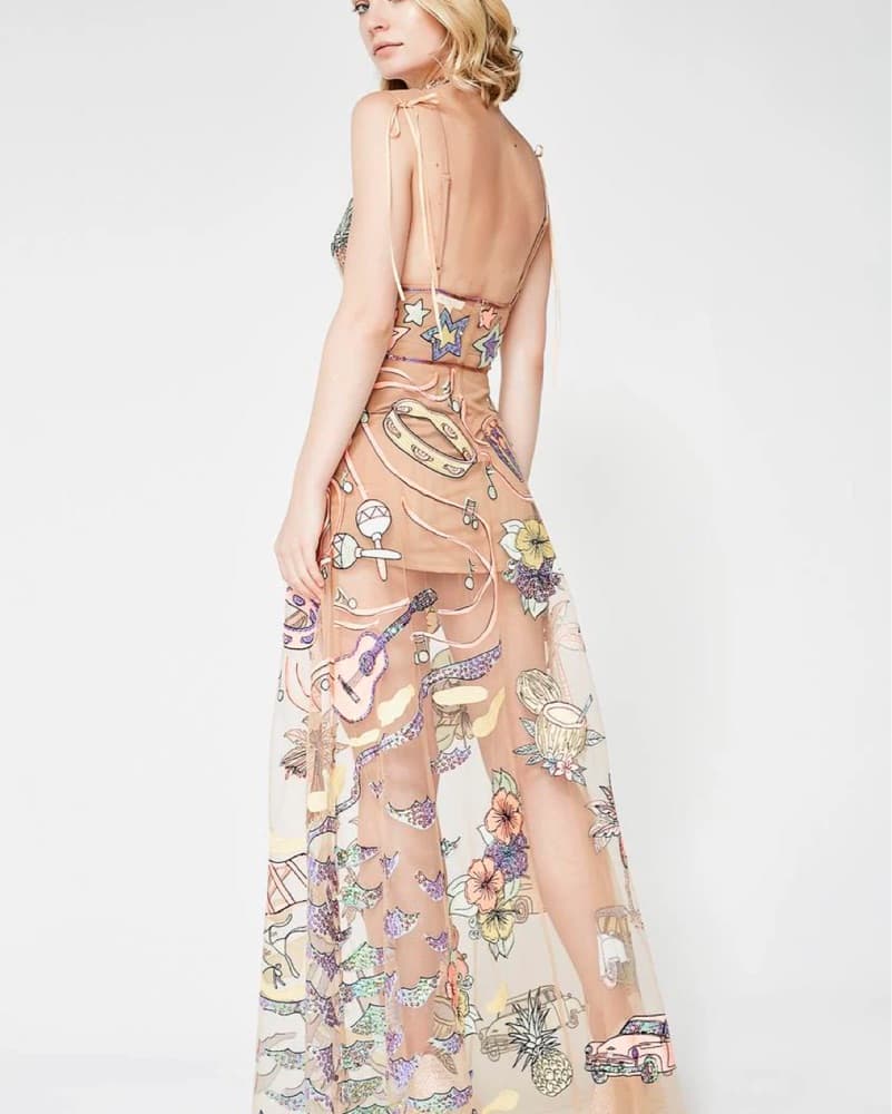 FLFL Cuba Embroidery Sequin Maxi Dress - Image 3