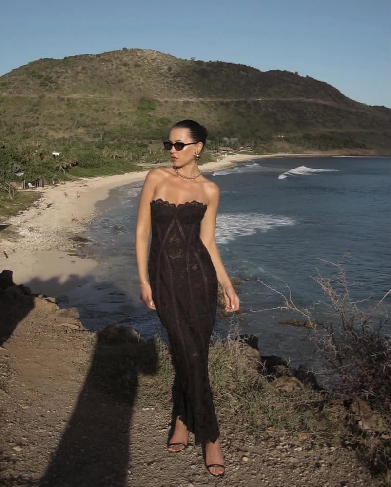 Rococo Sand Black Lace Midi Dress - Image 1