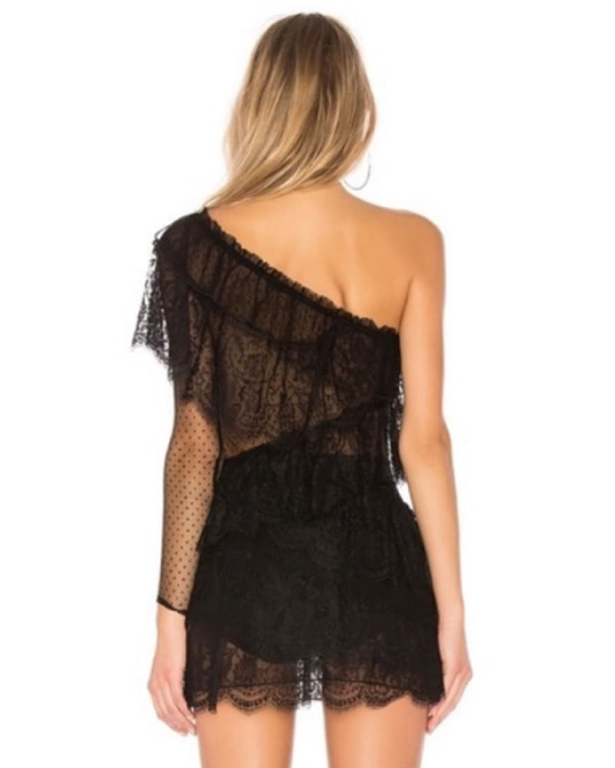 Revolve Black Ruffle Lace Dress - Image 4