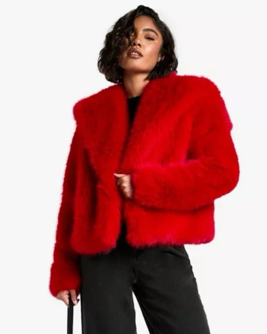 Oversized Red Faux Fur Jacket - Image 3