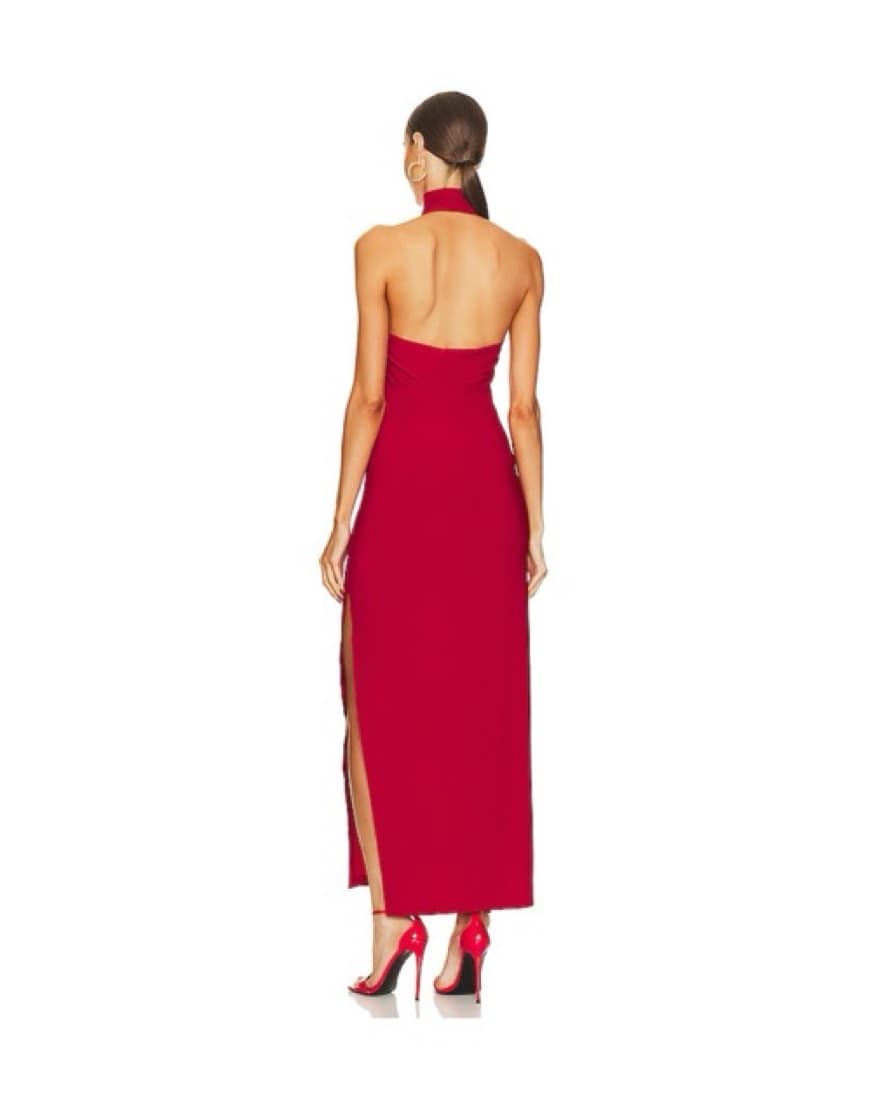 Norma Kamali Halter Side Slit Gown (Red) - Image 2