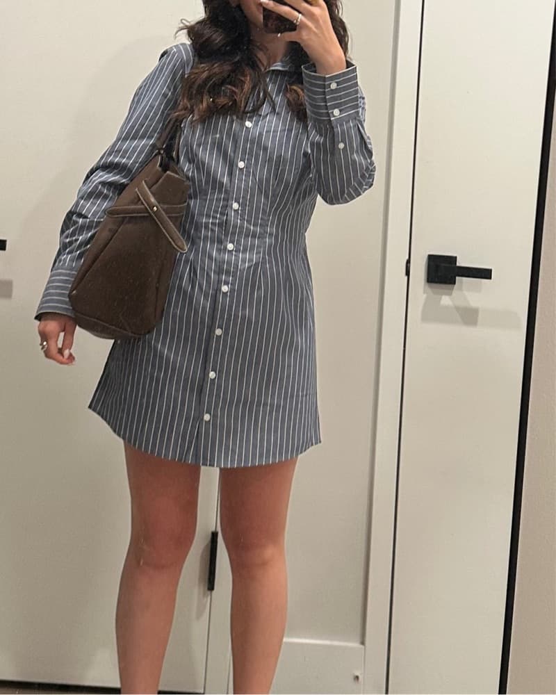 A&F Fitted Long Sleeve Mini Shirt Dress - Image 5