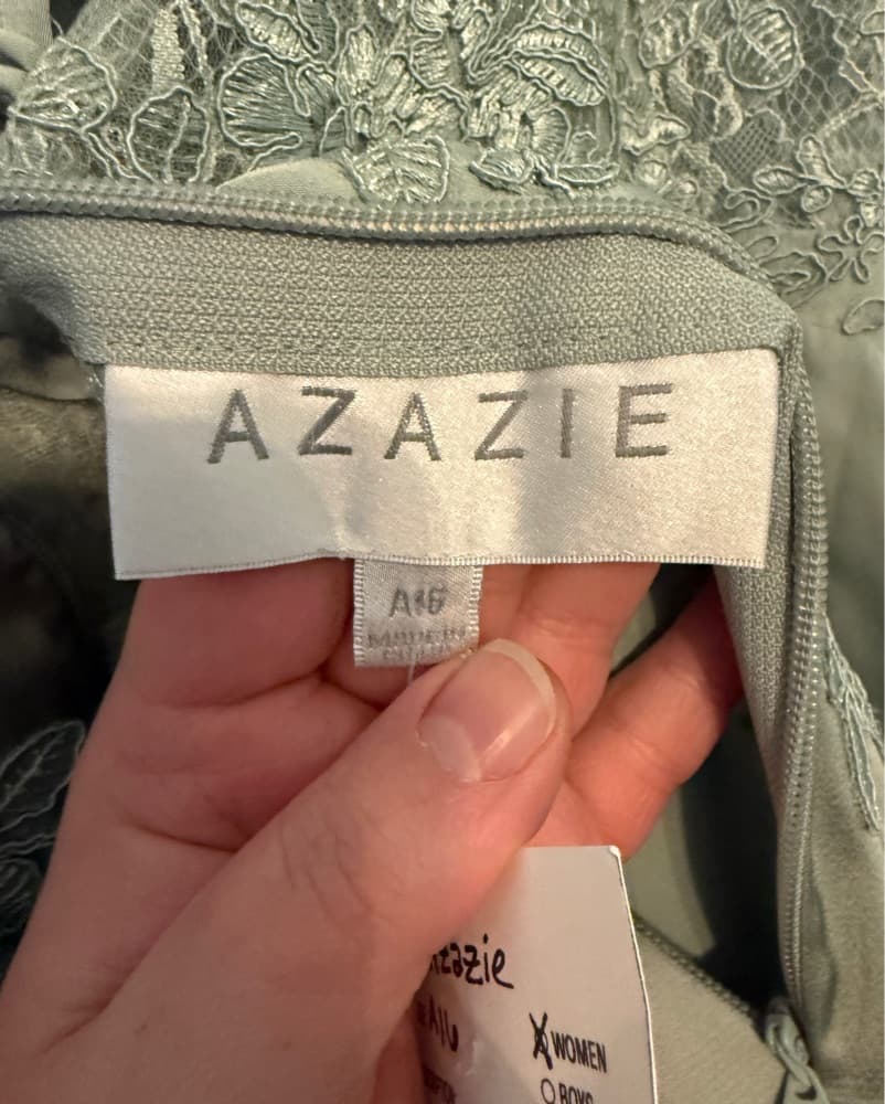 Azazie Lace Green Formal Maxi Dress - Image 6
