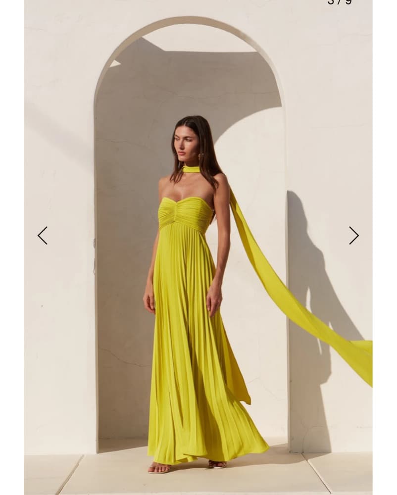 Elegant Pleated Chartreuse Maxi Dress - Image 1
