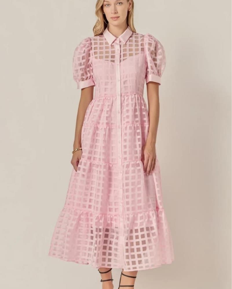 Gridded Organza Tiered Maxi Dress  - Image 5