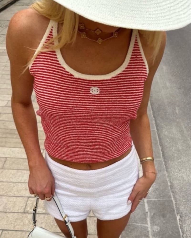 Red And White Chanel Tank Top - Image 2