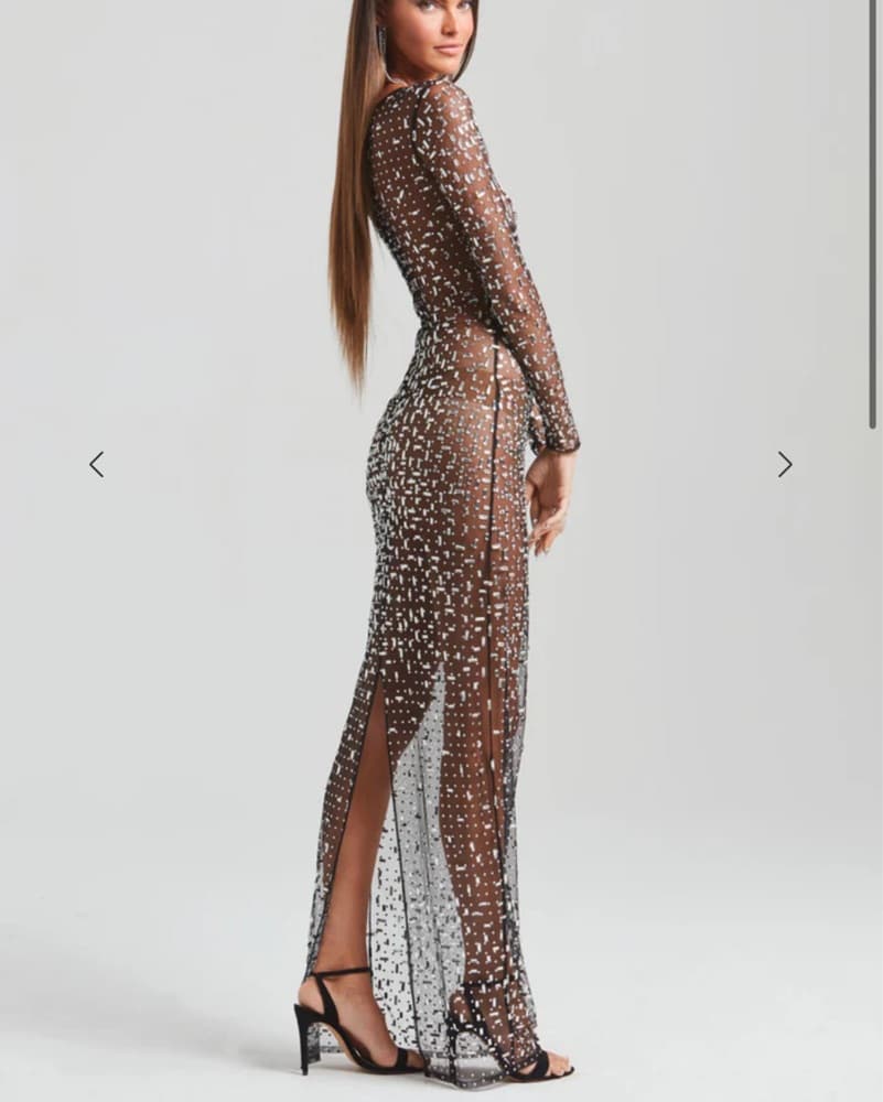 Retrofete Black Crystal Sequin Gown XS - Image 6