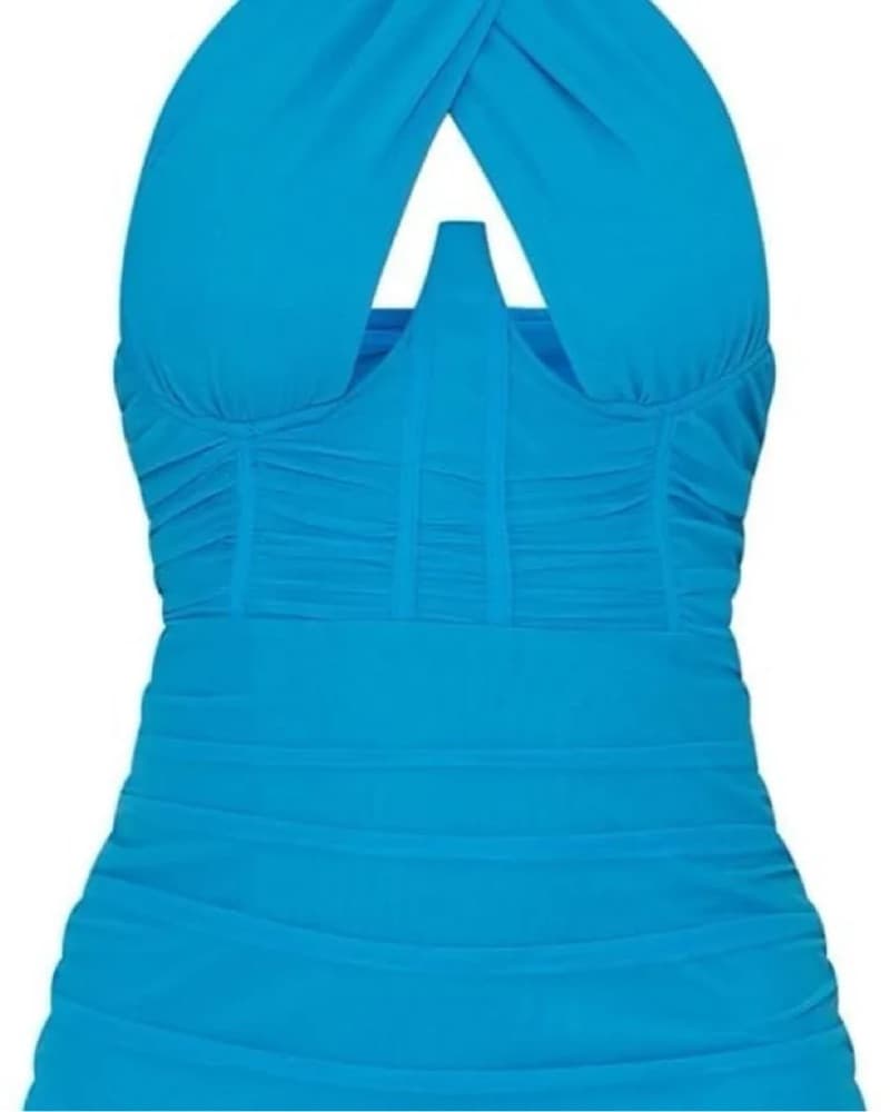 PLT Blue Halter Corset Bodycon Dress - Image 3