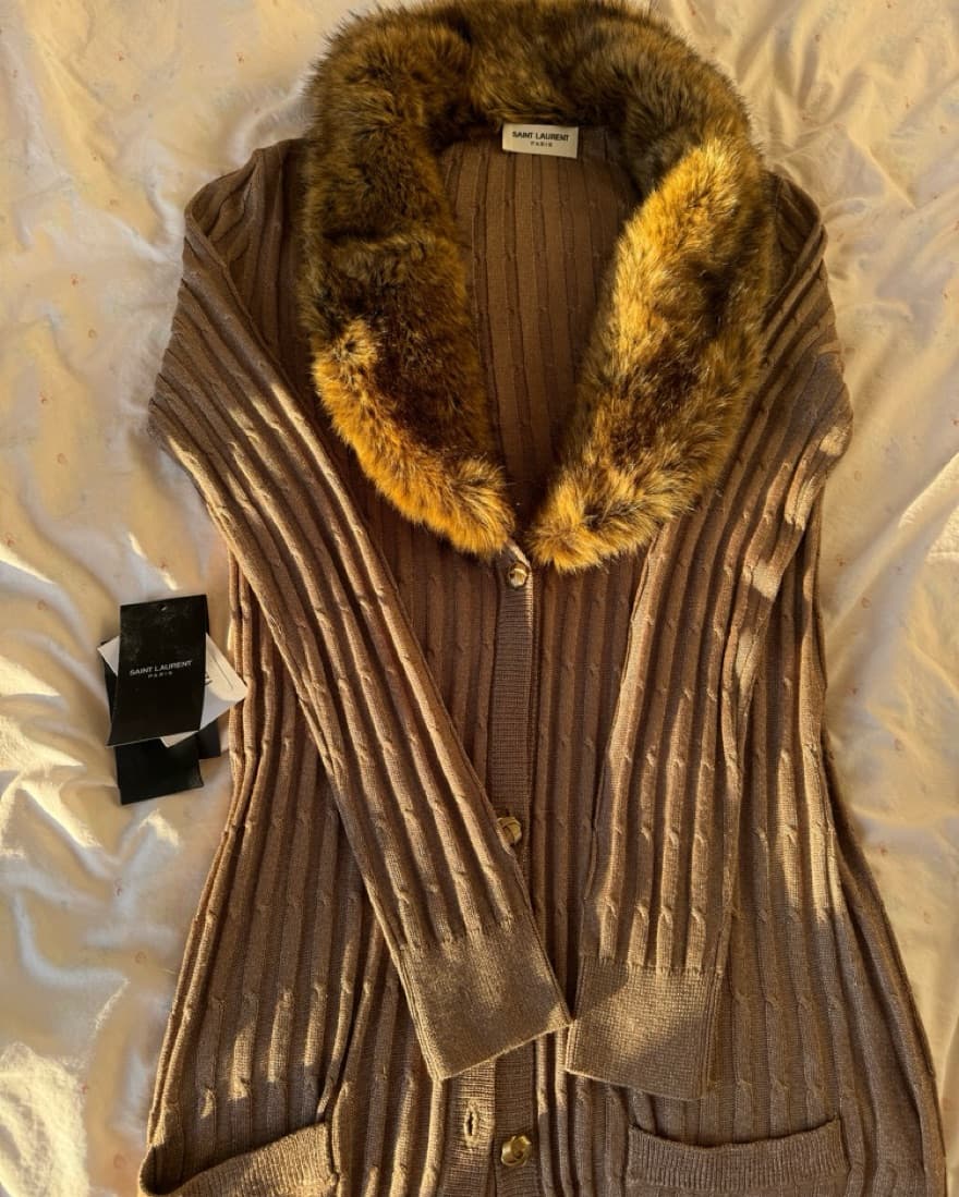 Saint Laurent Faux-Fur Trimmed Cardigan - Image 5