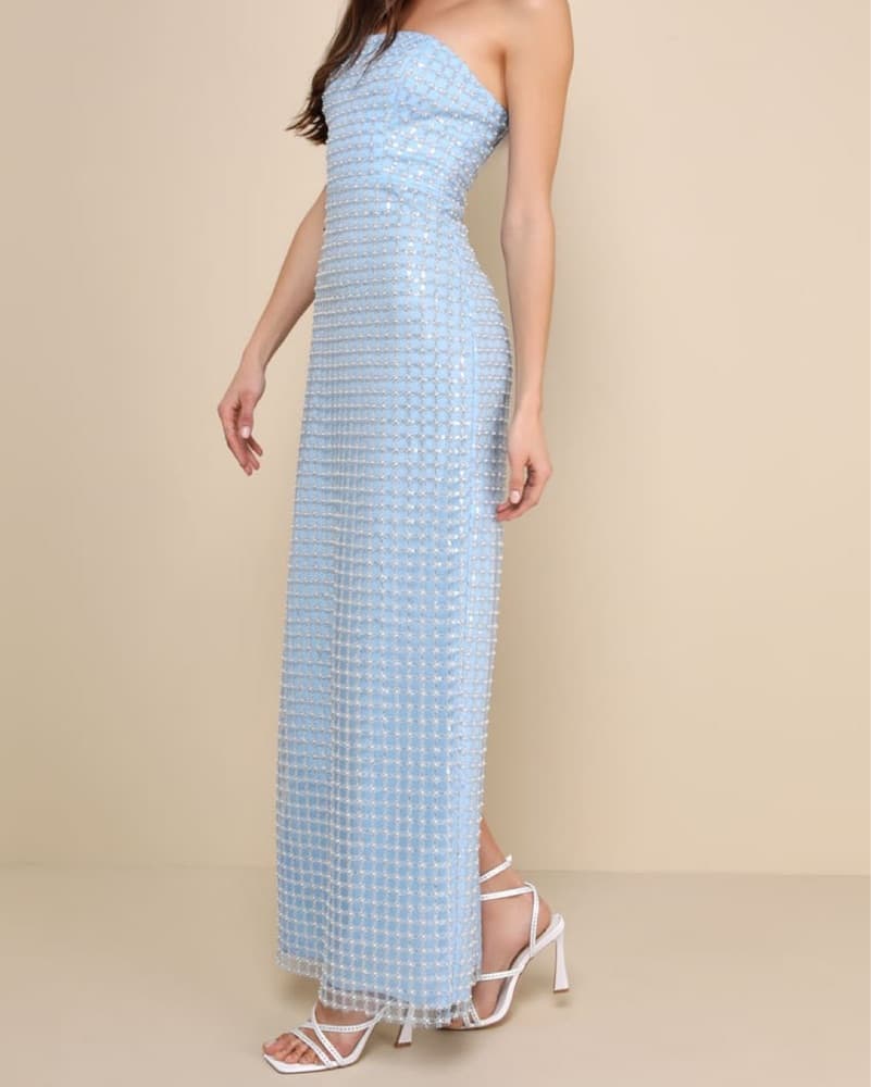 blue sequin strapless maxi dress - Image 3