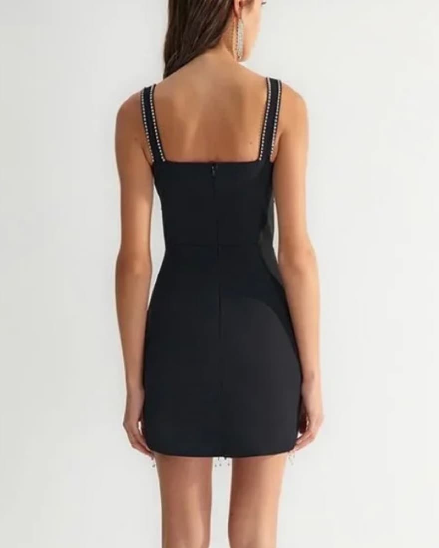 Black Mini Dress With Embellished Trim - Image 2