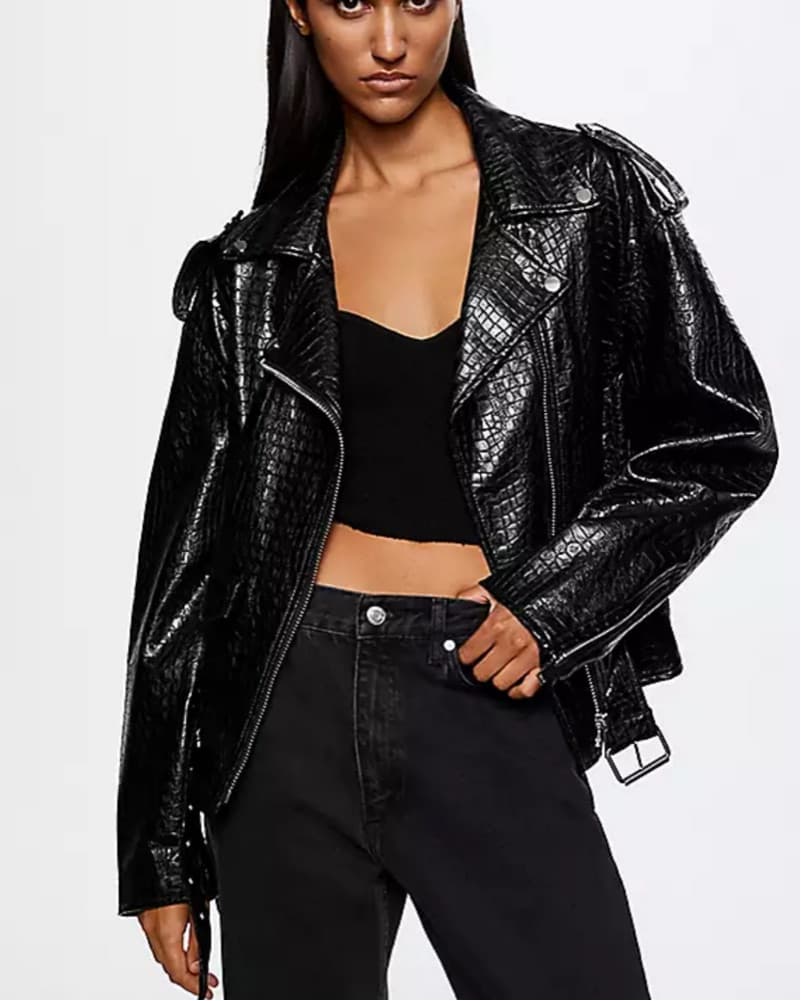Mango Croc Leather Jacket - Image 1
