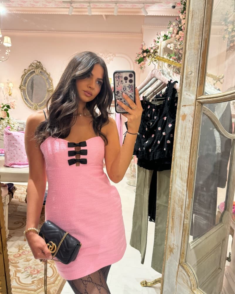 LoveShackFancy Pink Tweed mini dress - Image 3