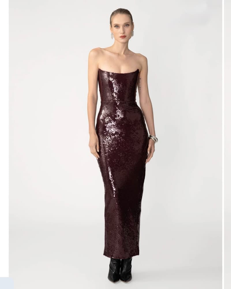 Burgundy Sequin Gown - Image 2