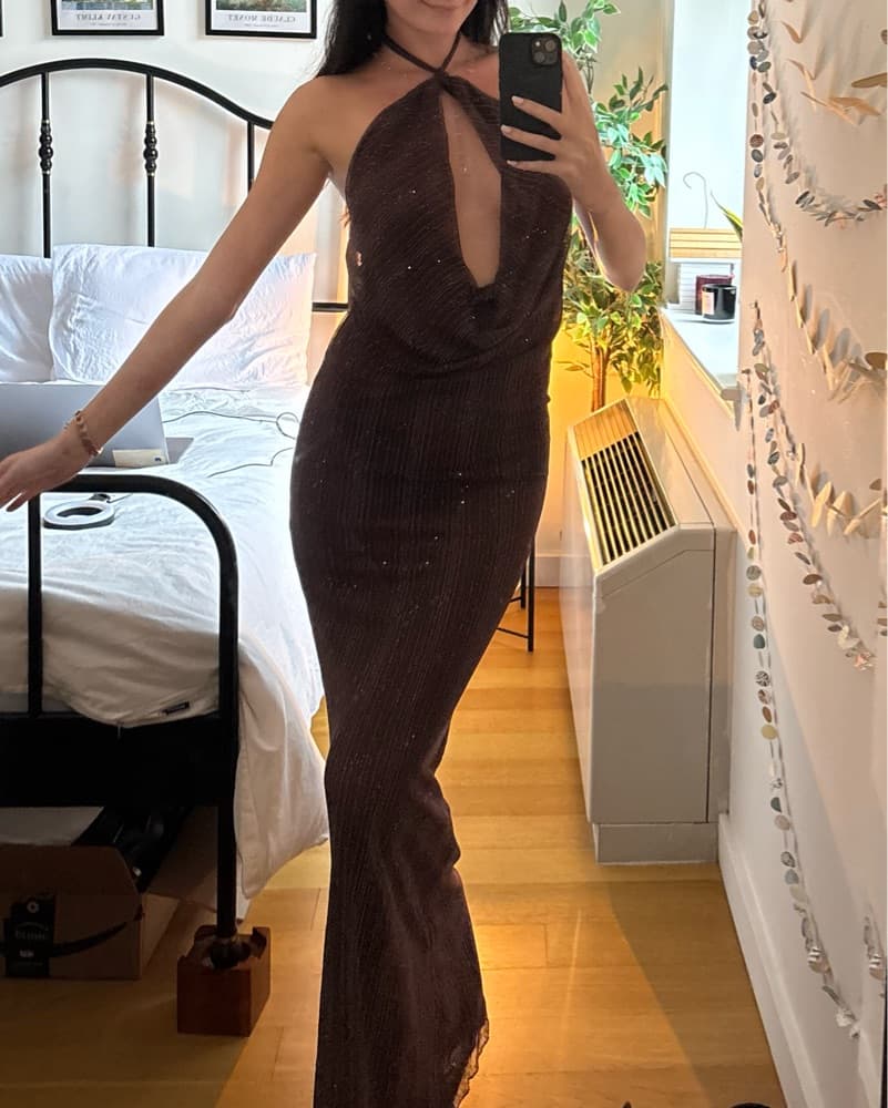 Peppermayo Brown Sparkly Maxi Dress - Image 2
