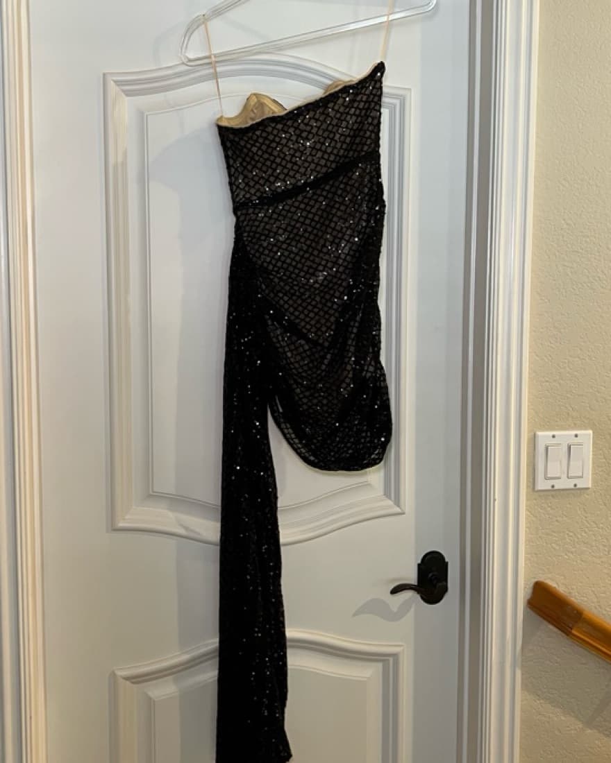 Draped Mini Black Sequin Dress - Image 6