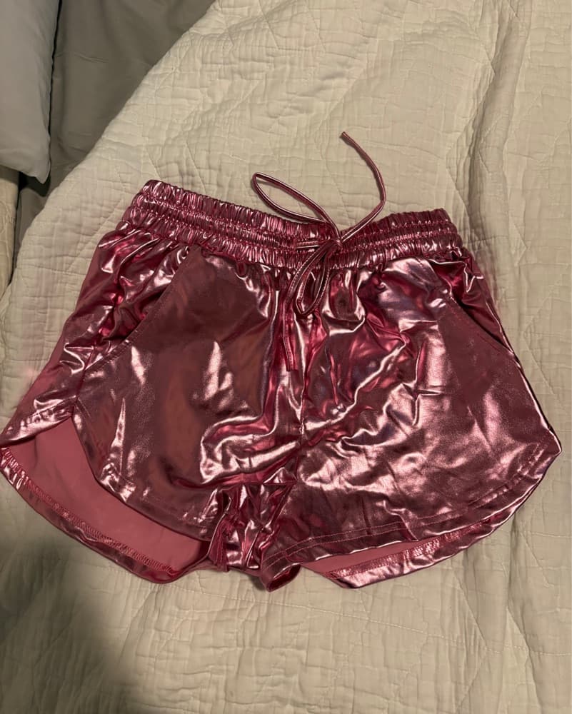 Shimmering Pink Metallic Shorts - Image 2