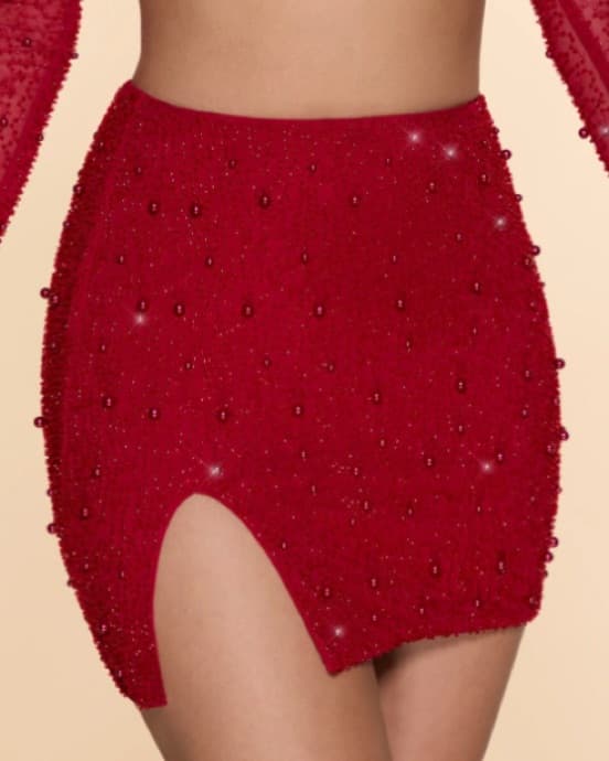 Dazzling Red Sequin Crop Top and Skirt Set - Image 3