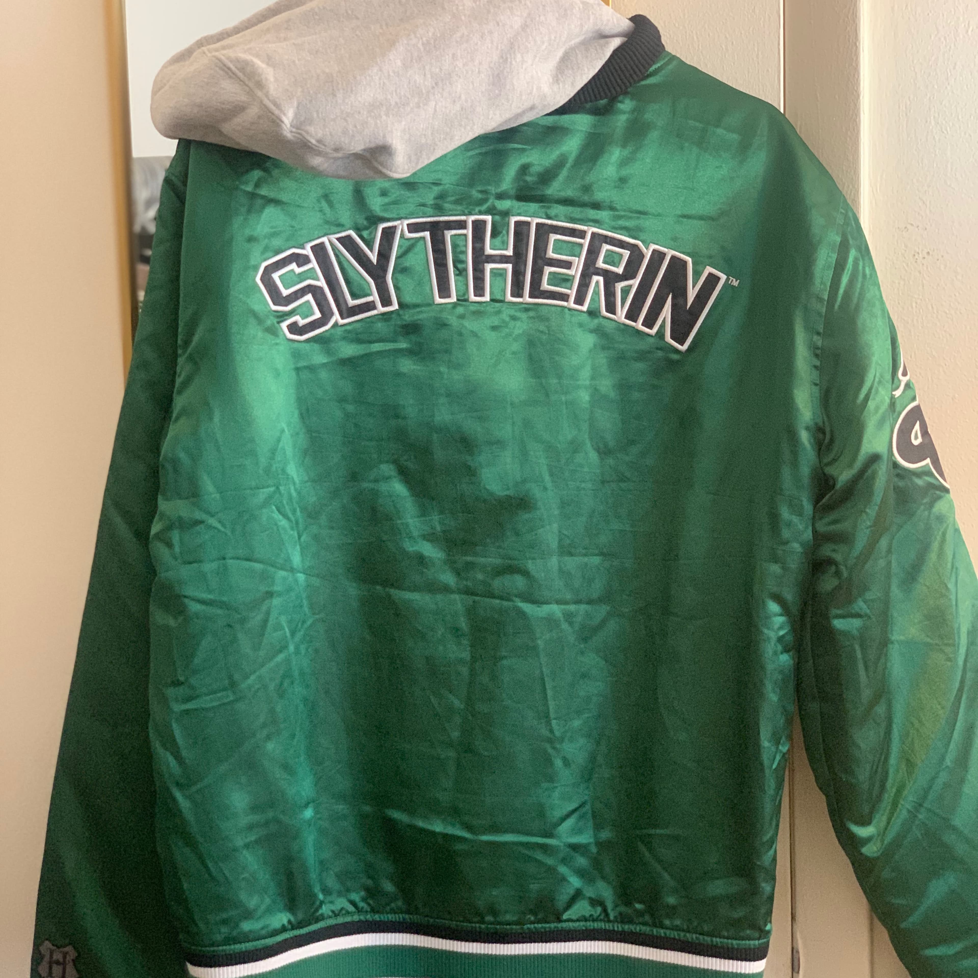 Satin Green Slytherin Bomber Jacket - Image 2