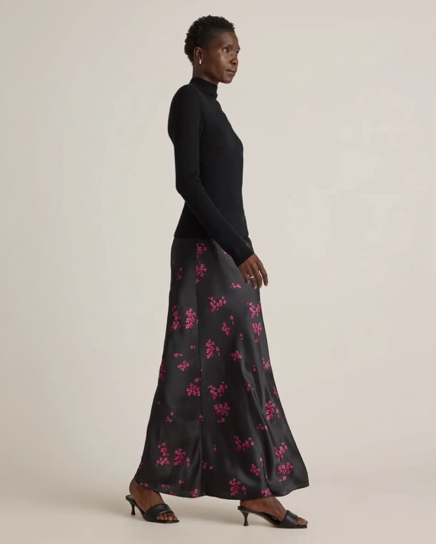 Quince Silk Maxi Skirt Black Floral - Image 4