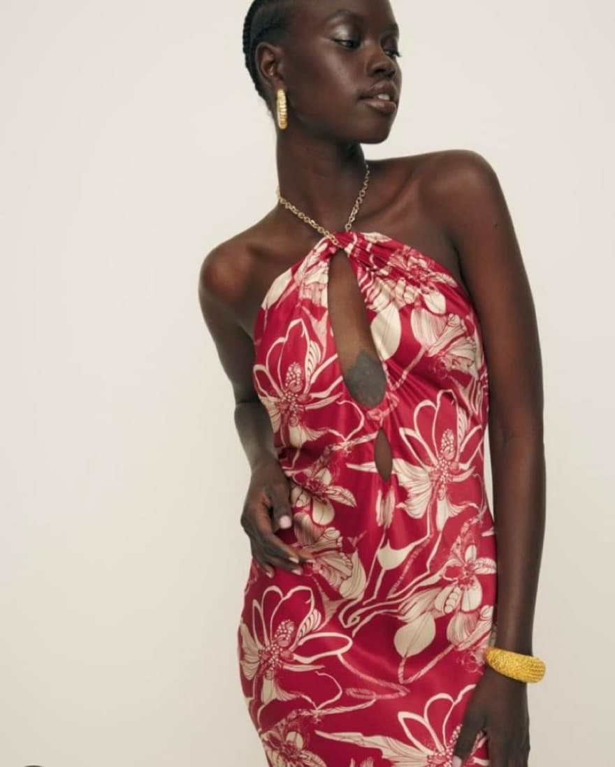 Red Floral Halter Dress - Image 1