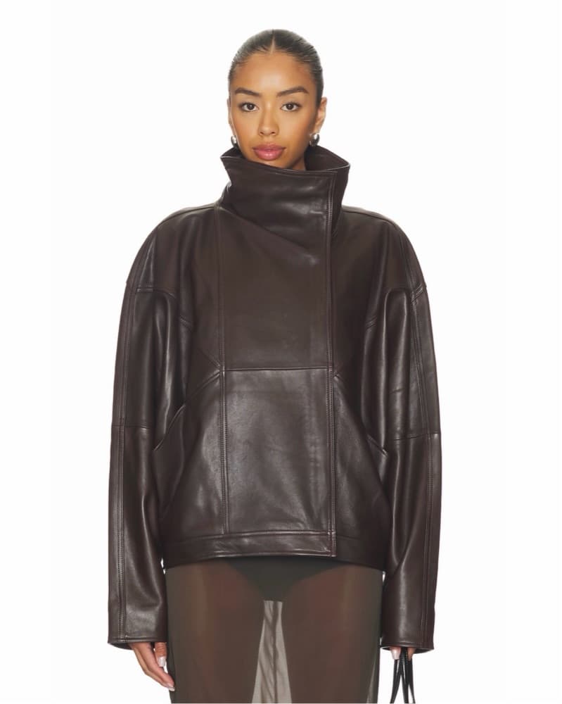 $900 EAVES Funnel Neck Leather Jacket - Image 2