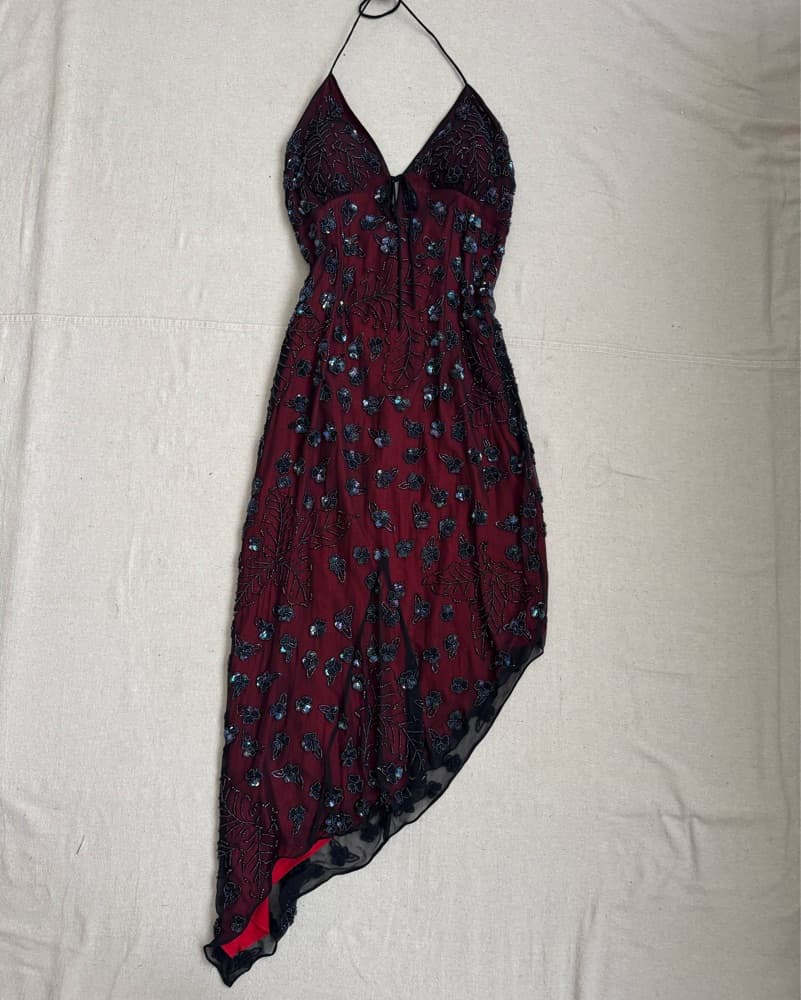 Vintage Beaded silk Scala halter dress - Image 2