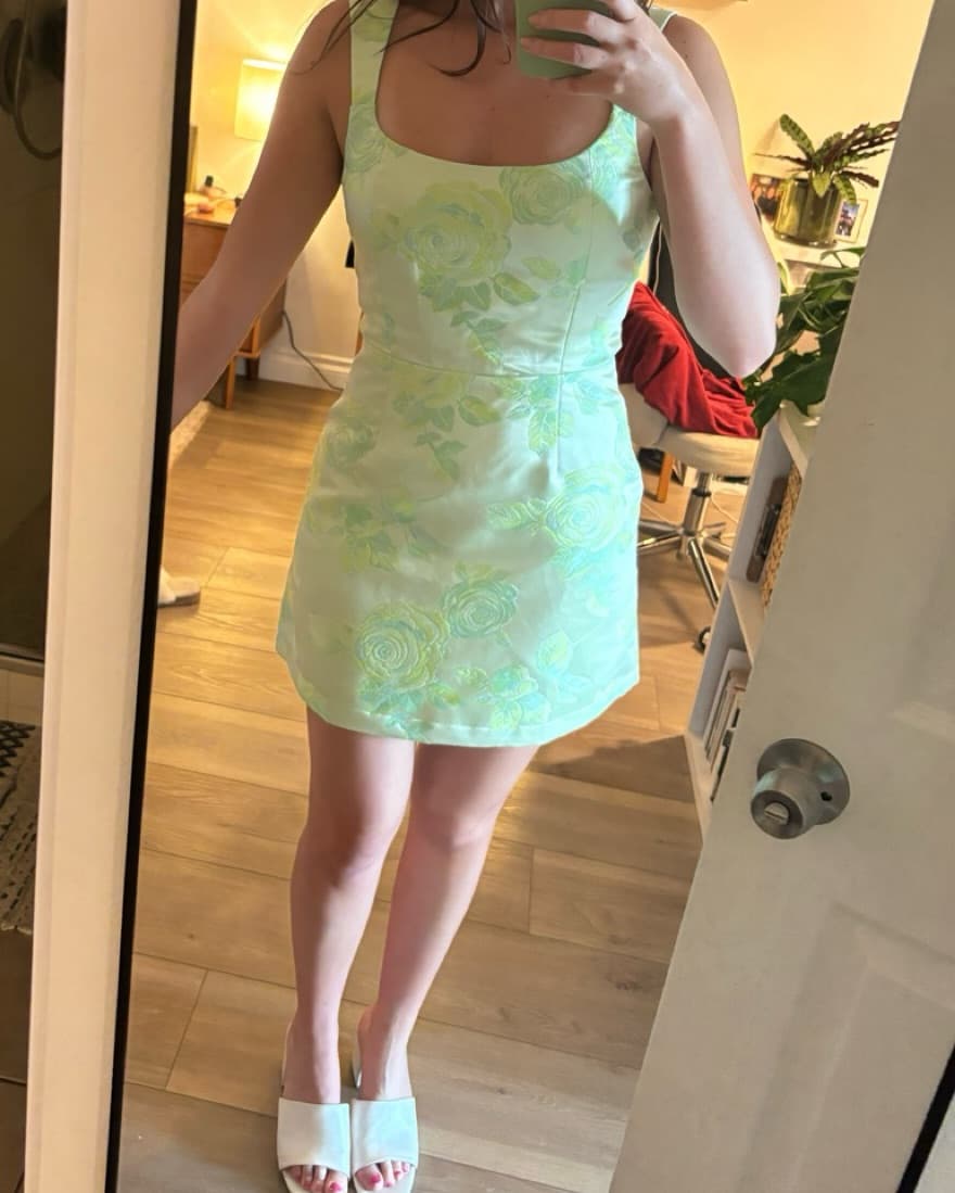 Lulus- Bright Green Floral Mini Dress - Image 5