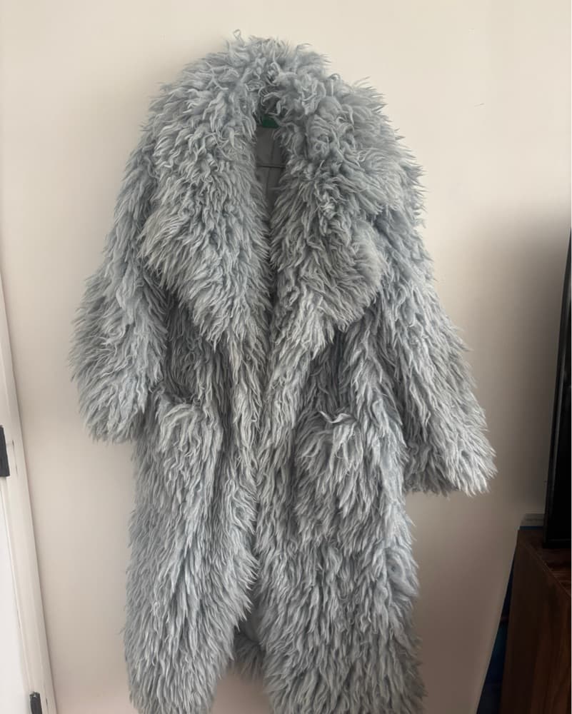 Oversized Blue Faux Mongolian Fur Coat - Image 2