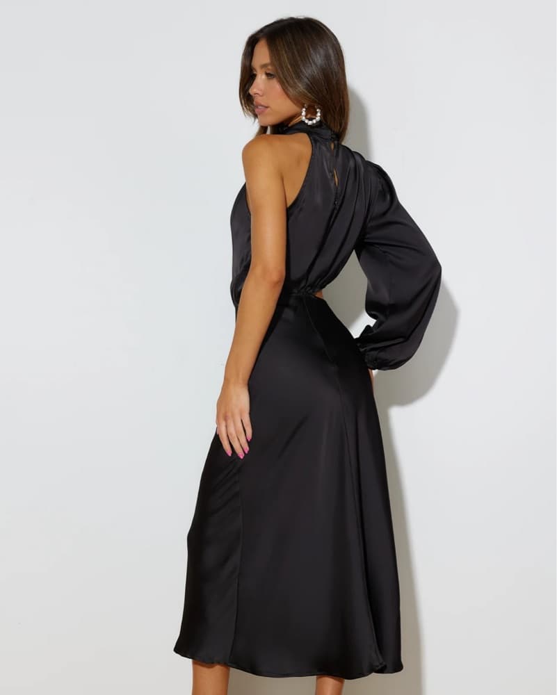 Chic Black Satin Midi Dress - Image 3