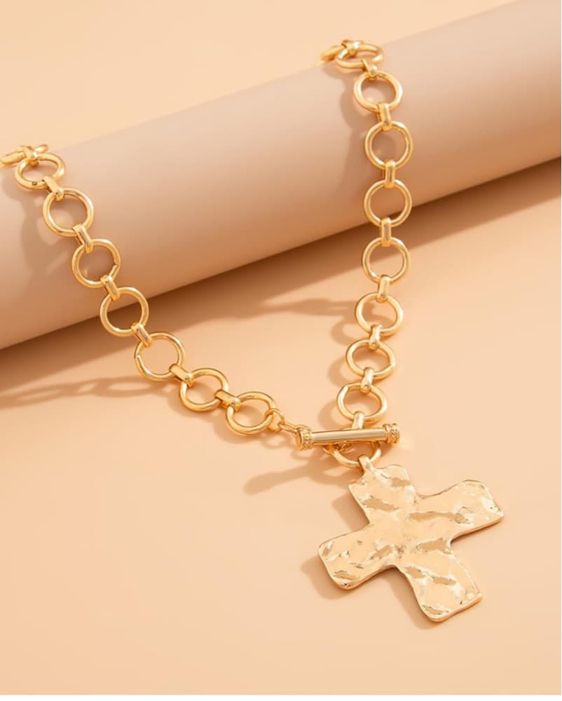 Chunky Gold Cross Chain Necklace - Image 1