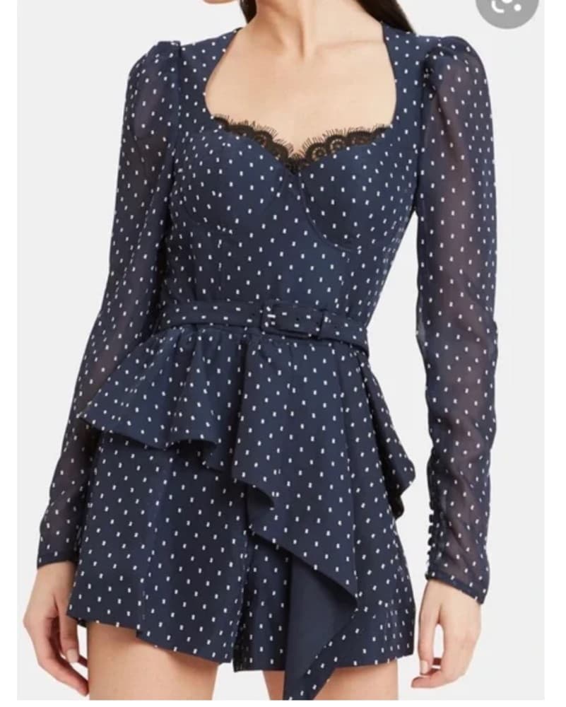 Navy Polka Dot Peplum Romper Self Portra - Image 1