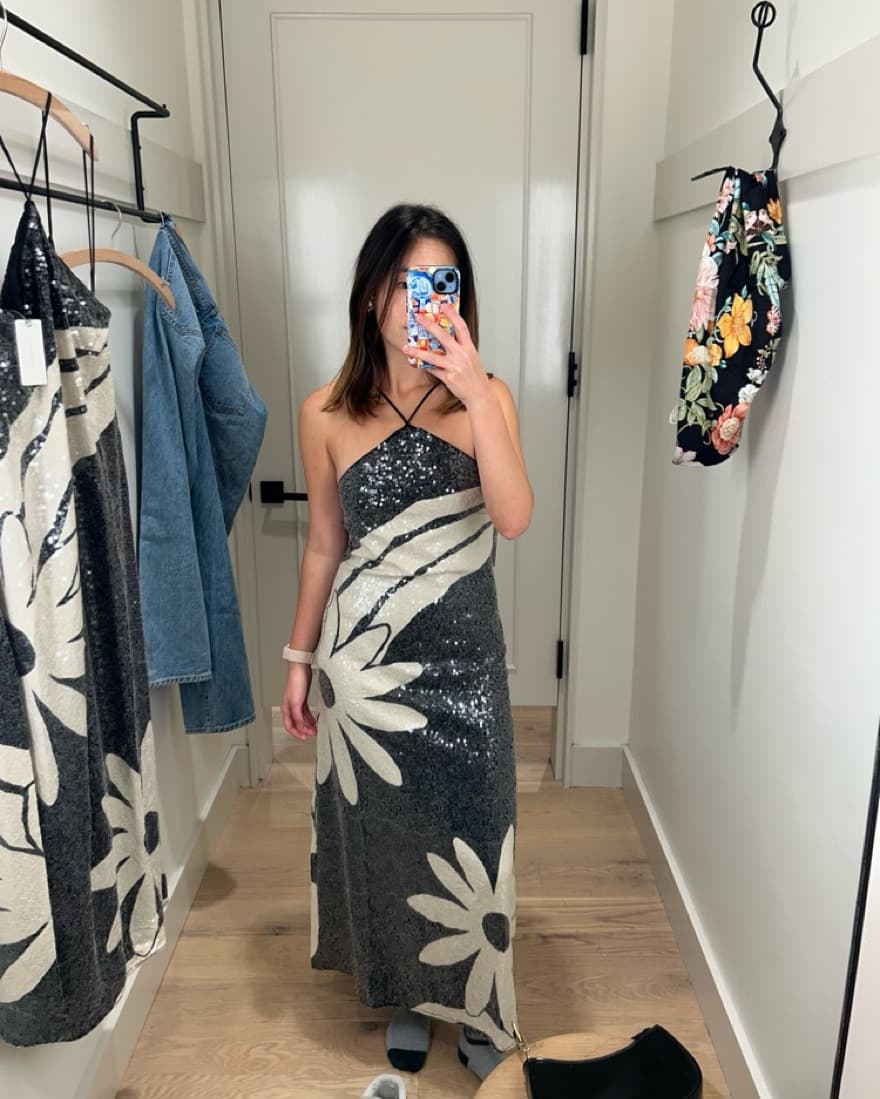 Farm Rio Anthro Sequin Halter Midi Dress - Image 1