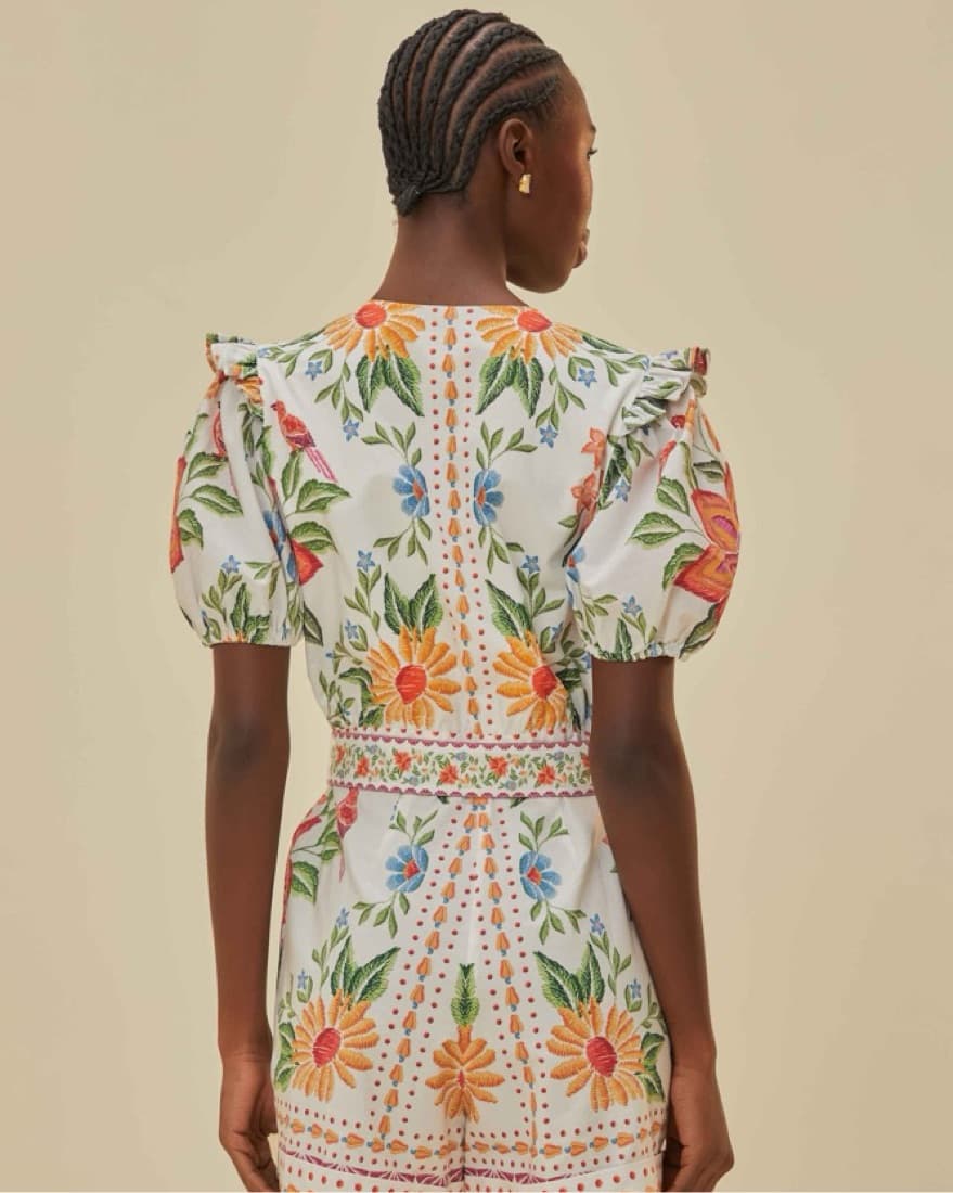 Farm Rio Off-White Bloom Garden Romper - Image 3
