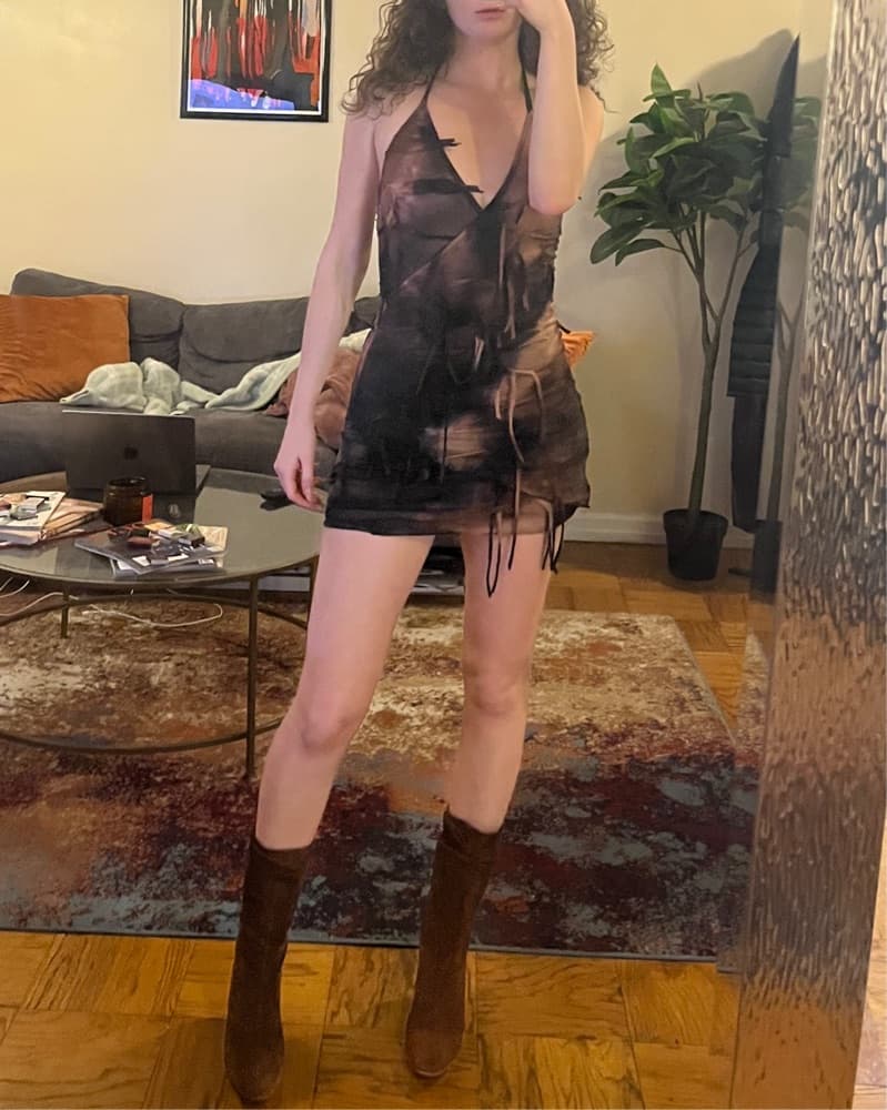 Brown Halter Mini Dress - Image 1