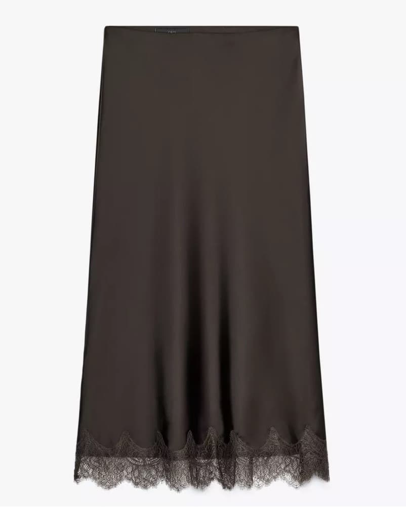 Zara Brown Lace Trim Maxi Satin Skirt - Image 2
