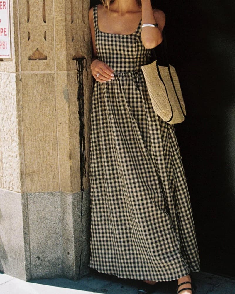 Black/Tan Check Dress - Image 1