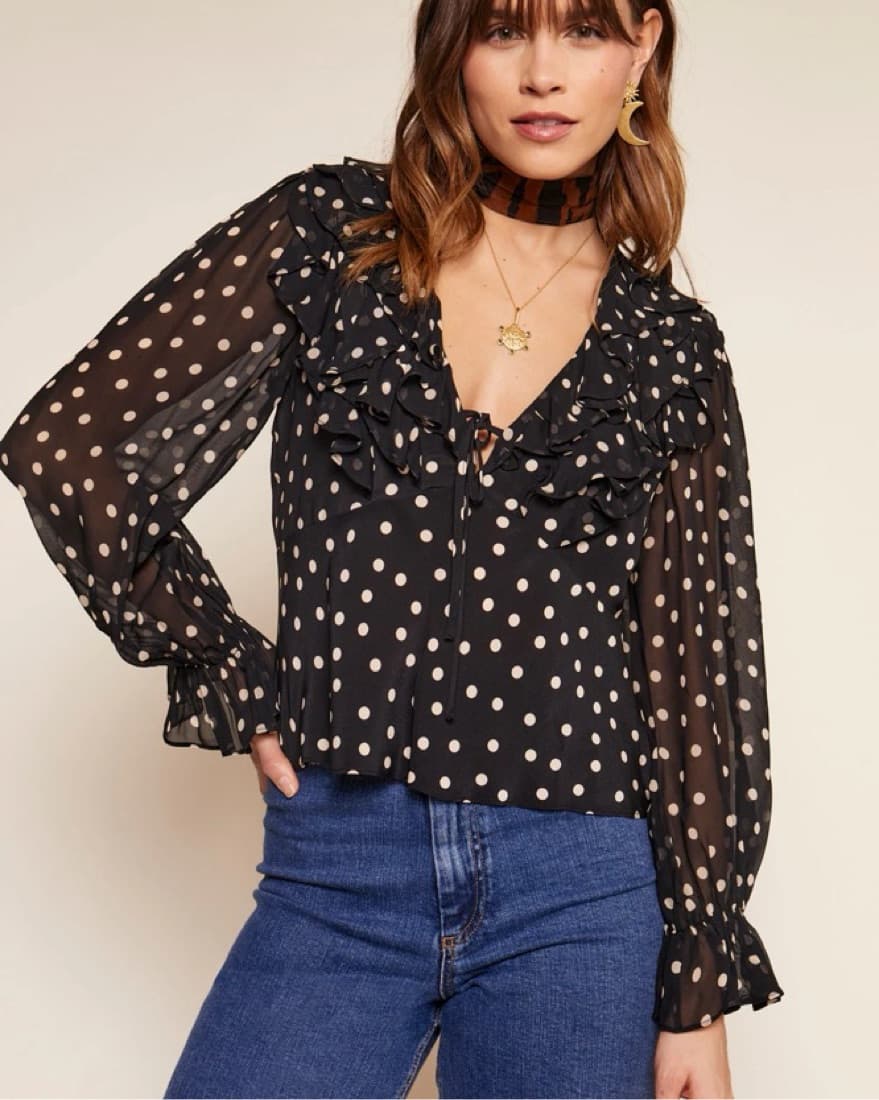 Rixo Polka Dot Puff Sleeve Blouse - Image 1