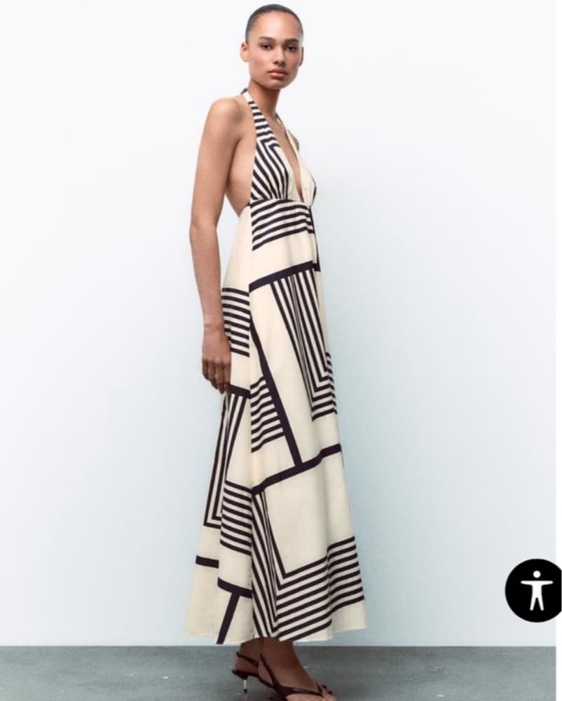Zara Cream And Black Halter Maxi Dress - Image 4