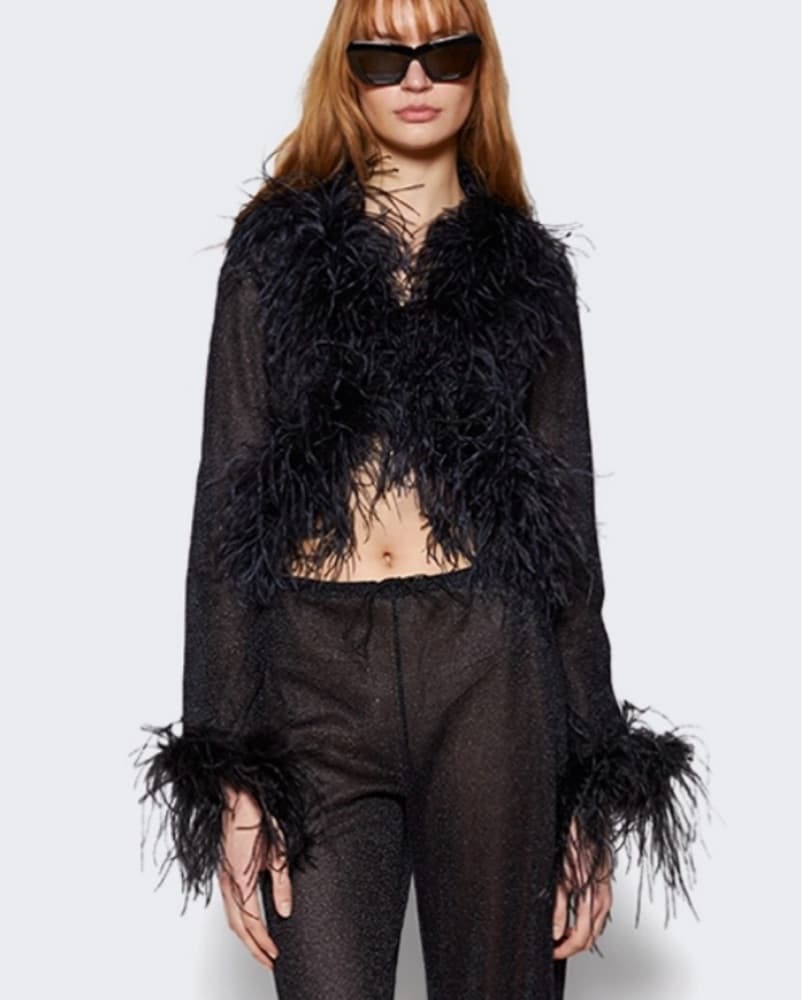 Oseree Lumiere Ostrich Feather-trim Top - Image 1