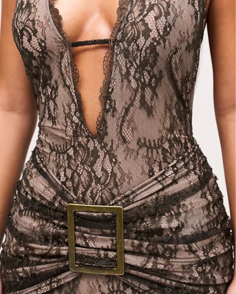 Murci Brown Sierra Buckle Lace Dress - Image 3