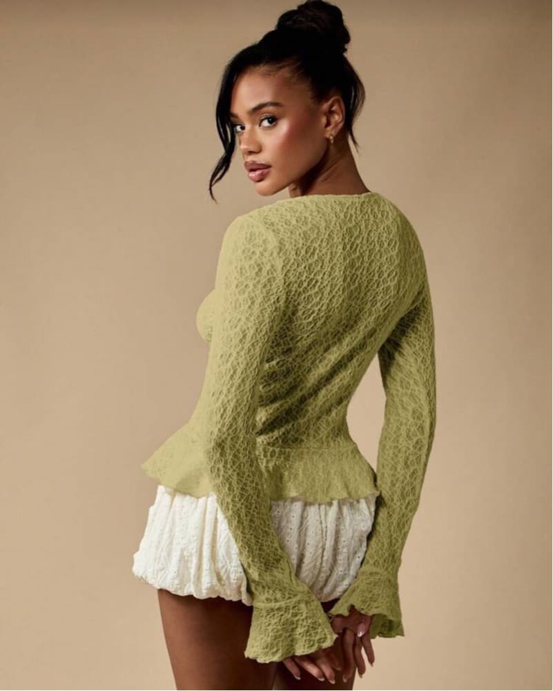 lime green textured botton top  - Image 2