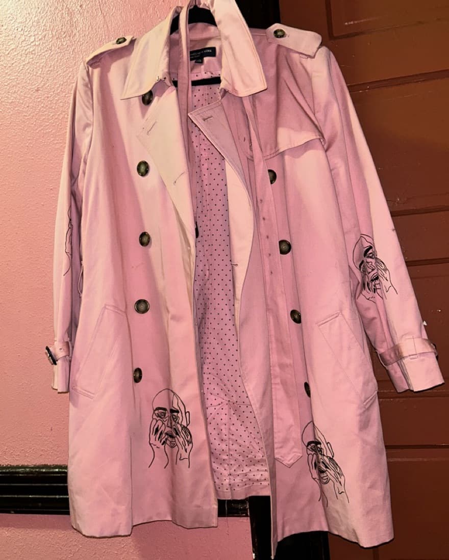 Hand Painted Vintage Pink Trench Coat - Image 2