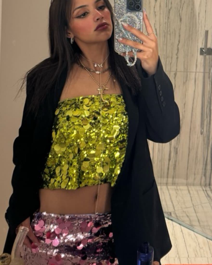 Danielle Guizio Green/Gold Sequin Skirt - Image 3