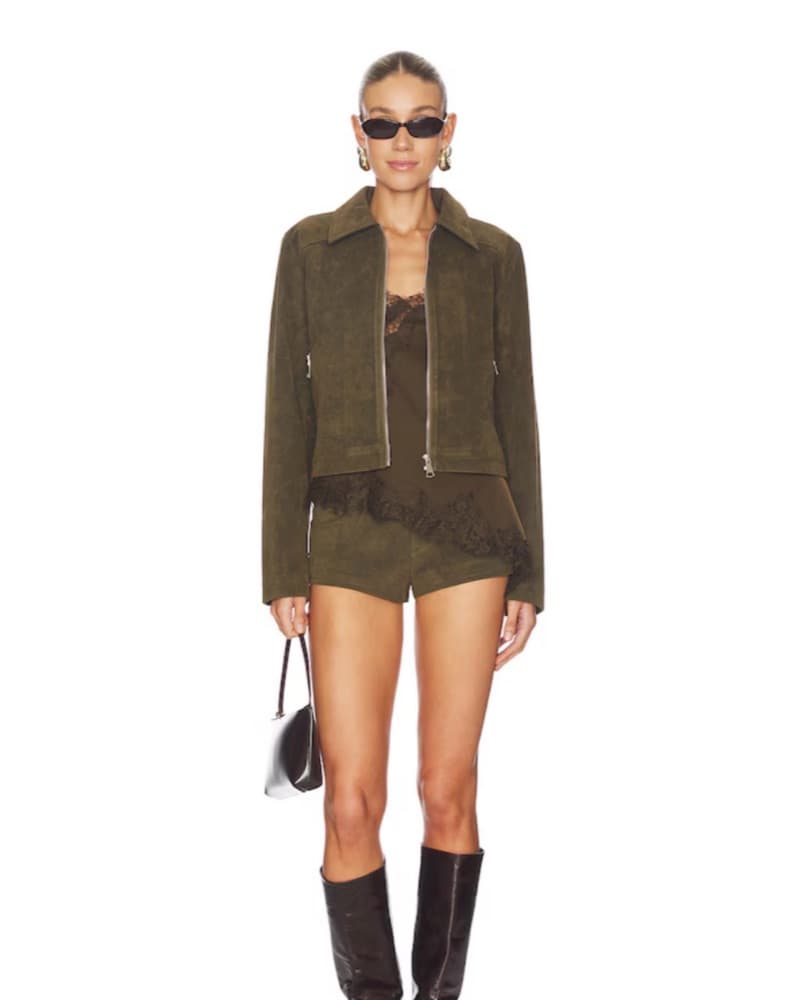 Frannie Faux Suede Set In Olive Green - Image 1