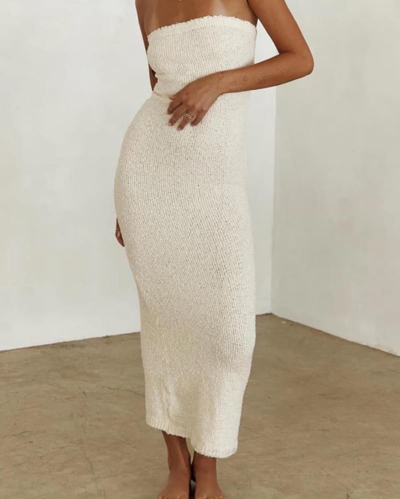 Cloud Boucle Strapless Maxi Dress Cream - Image 2
