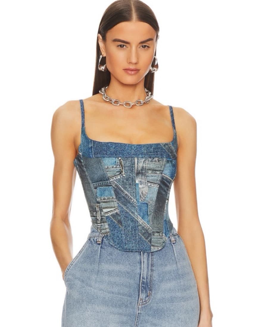 Miaou Denim Print Corset - Image 1