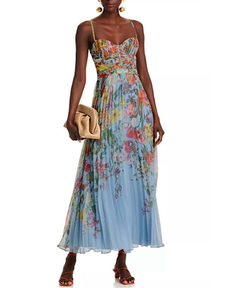 AQUA Pleated Blue Floral Guest of Dress - Image 1